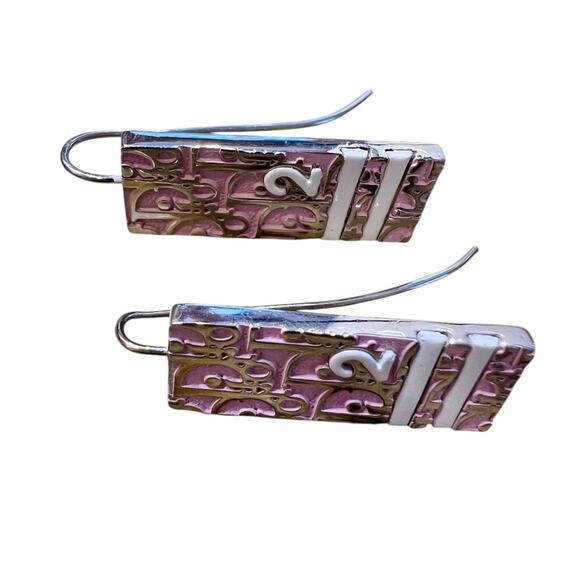 Christian Dior Vintage y2k Girly Pink Trotter Logo 2000s Dangle Earrings - Picture 4 of 6